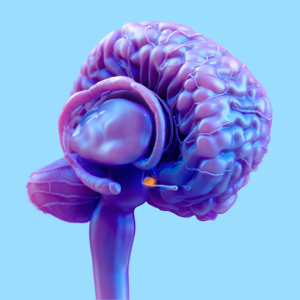 A 3D image of a human brain depicting the effects of a concussion, with focus on hormones and potential naturopathy treatments.